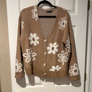 SHEIN Brown Floral Button-Up Cardigan
